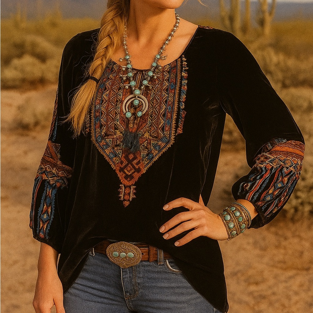 Johnny Was heavily embroidered Naomi peasant blouse NWT